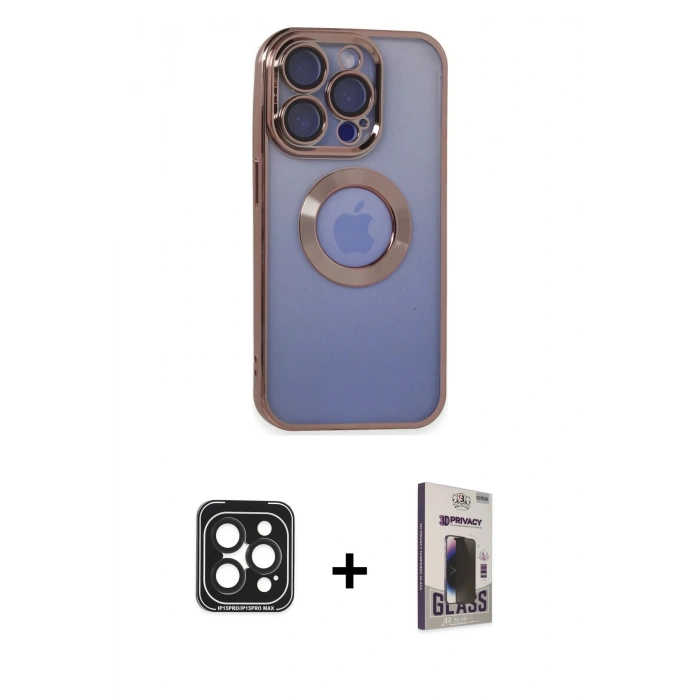 MARSİLYAN™- iPhone 15 Pro Max Kılıf Pusula Form - Siyah Bilvis Hayalet Cam Ekran Koruyucu + PVD Metal Kamera Lens - SH