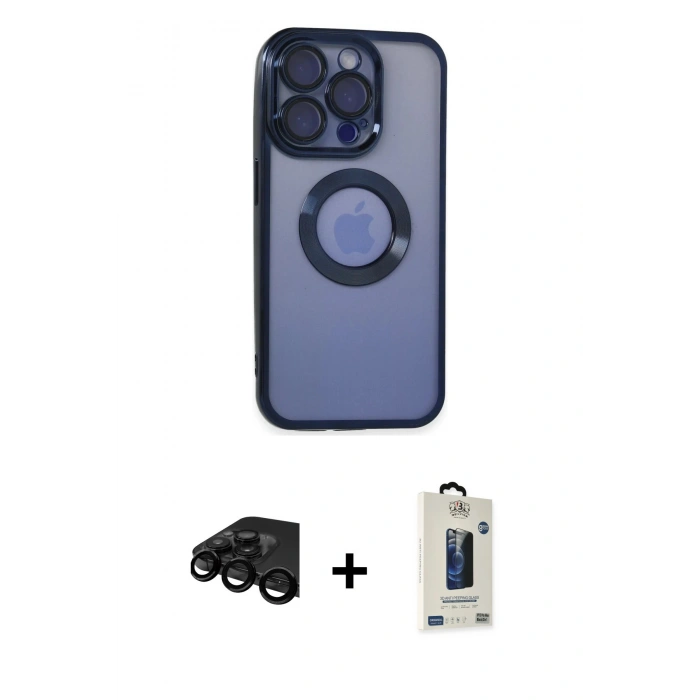 MARSİLYAN™- iPhone 15 Pro Max Kılıf Pusula Form - Siyah Bilvis Hayalet Cam Ekran Koruyucu + Siyah Raze Metal Kamera Lens