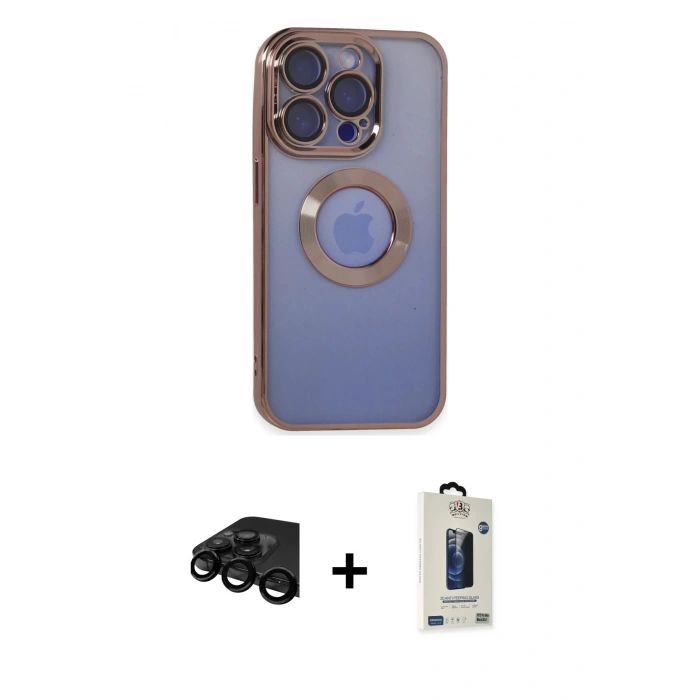 MARSİLYAN™- iPhone 15 Pro Max Kılıf Pusula Form - Siyah Bilvis Hayalet Cam Ekran Koruyucu + Siyah Raze Metal Kamera Lens