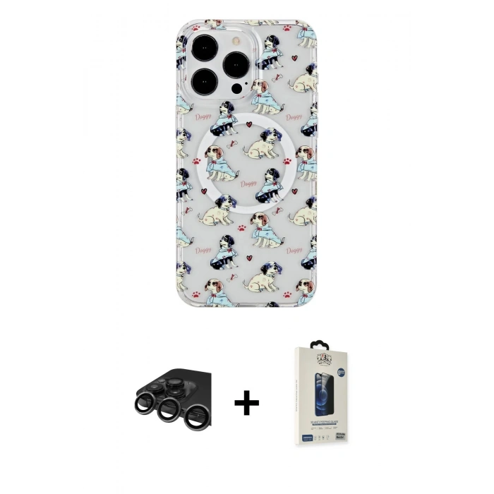 MARSİLYAN™- iPhone 15 Pro Max Kılıf Pusula Form - Siyah Bilvis Hayalet Cam Ekran Koruyucu + Titanyum Gri Raze Metal Kamera Lens
