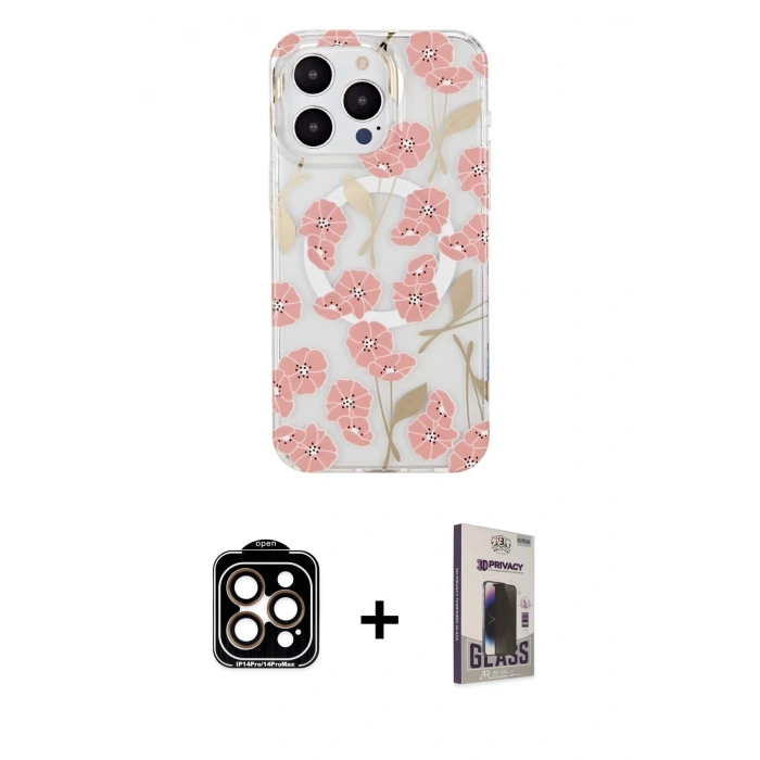 MARSİLYAN™- iPhone 15 Pro Max Kılıf Pusula Form - Siyah Bilvis Hayalet Cam Ekran Koruyucu + PVD Metal Kamera Lens - TU