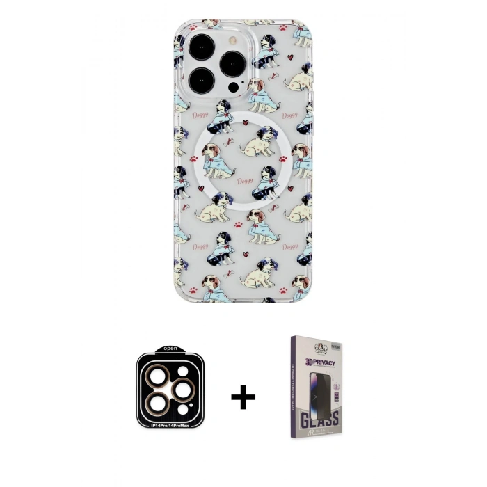 MARSİLYAN™- iPhone 15 Pro Max Kılıf Pusula Form - Siyah Bilvis Hayalet Cam Ekran Koruyucu + PVD Metal Kamera Lens - TU