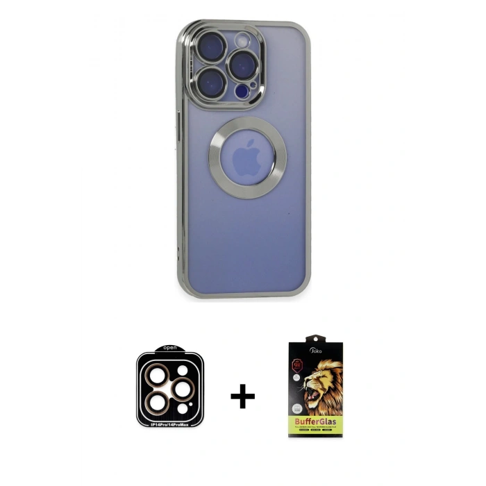 MARSİLYAN™- iPhone 15 Pro Max Kılıf Pusula Form - Siyah Buffer Cam Ekran Koruyucu + PVD Metal Kamera Lens - TU