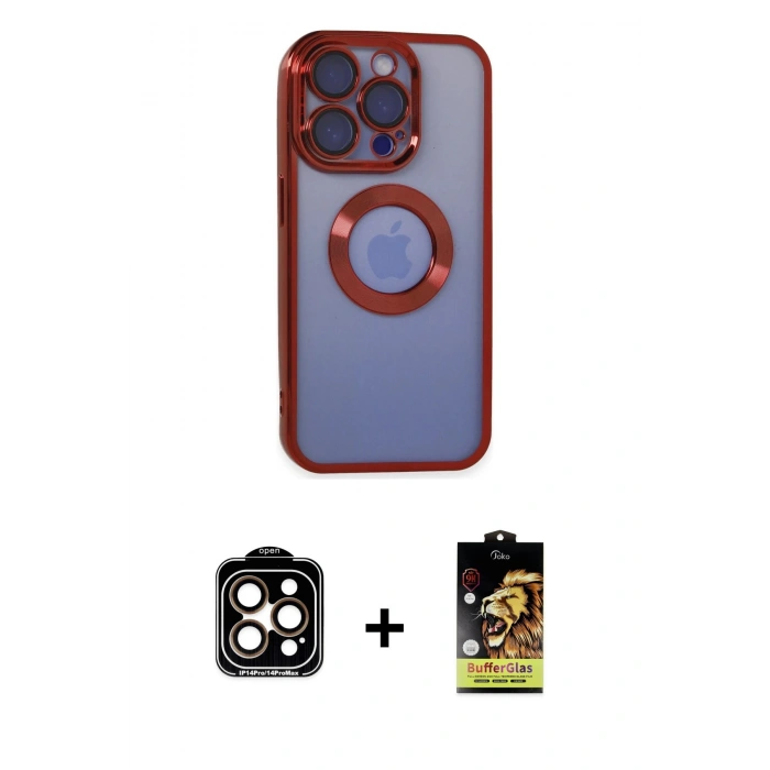 MARSİLYAN™- iPhone 15 Pro Max Kılıf Pusula Form - Siyah Buffer Cam Ekran Koruyucu + PVD Metal Kamera Lens - TU