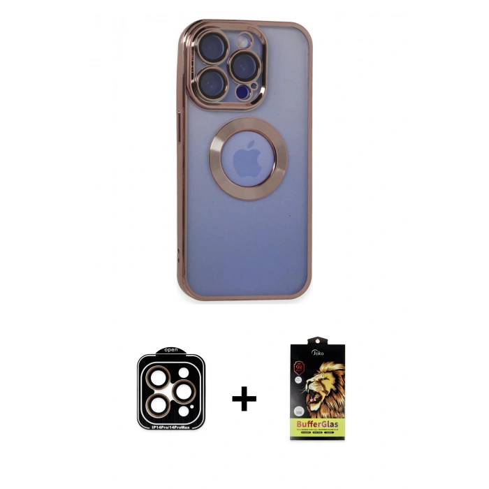 MARSİLYAN™- iPhone 15 Pro Max Kılıf Pusula Form - Siyah Buffer Cam Ekran Koruyucu + PVD Metal Kamera Lens - TU
