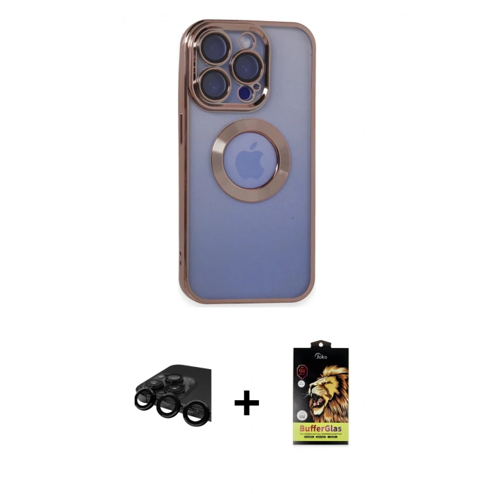 MARSİLYAN™- iPhone 15 Pro Max Kılıf Pusula Form - Siyah Buffer Cam Ekran Koruyucu + Raze Metal Kamera Lens - SH