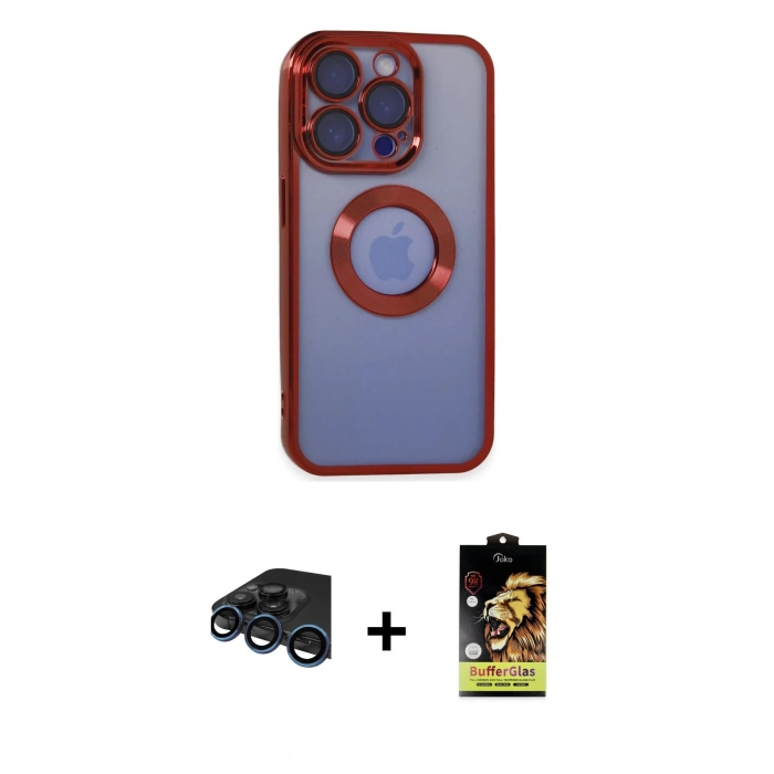 MARSİLYAN™- iPhone 15 Pro Max Kılıf Pusula Form - Siyah Buffer Cam Ekran Koruyucu + Raze Metal Kamera Lens - LT