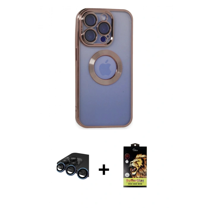 MARSİLYAN™- iPhone 15 Pro Max Kılıf Pusula Form - Siyah Buffer Cam Ekran Koruyucu + Raze Metal Kamera Lens - LT