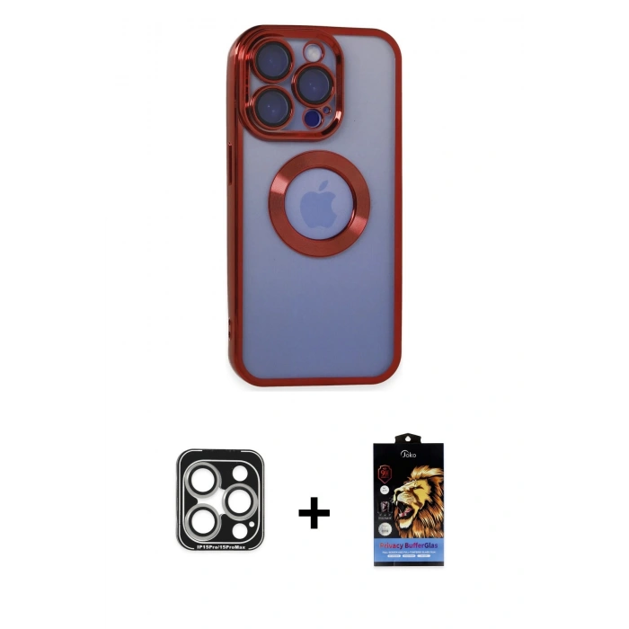 MARSİLYAN™- iPhone 15 Pro Max Kılıf Pusula Form - Siyah Buffer Hayalet Cam Ekran Koruyucu + PVD Metal Kamera Lens - GS