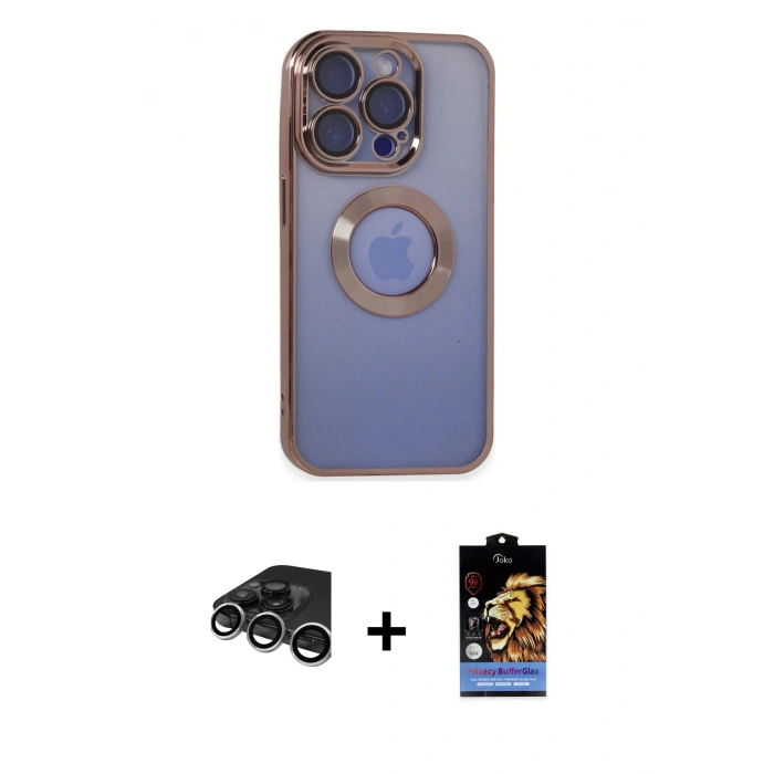 MARSİLYAN™- iPhone 15 Pro Max Kılıf Pusula Form - Siyah Buffer Hayalet Cam Ekran Koruyucu + Raze Metal Kamera Lens - GS