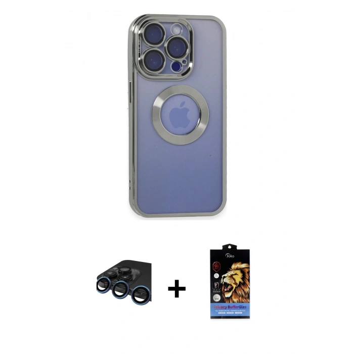 MARSİLYAN™- iPhone 15 Pro Max Kılıf Pusula Form - Siyah Buffer Hayalet Cam Ekran Koruyucu + Raze Metal Kamera Lens - LT