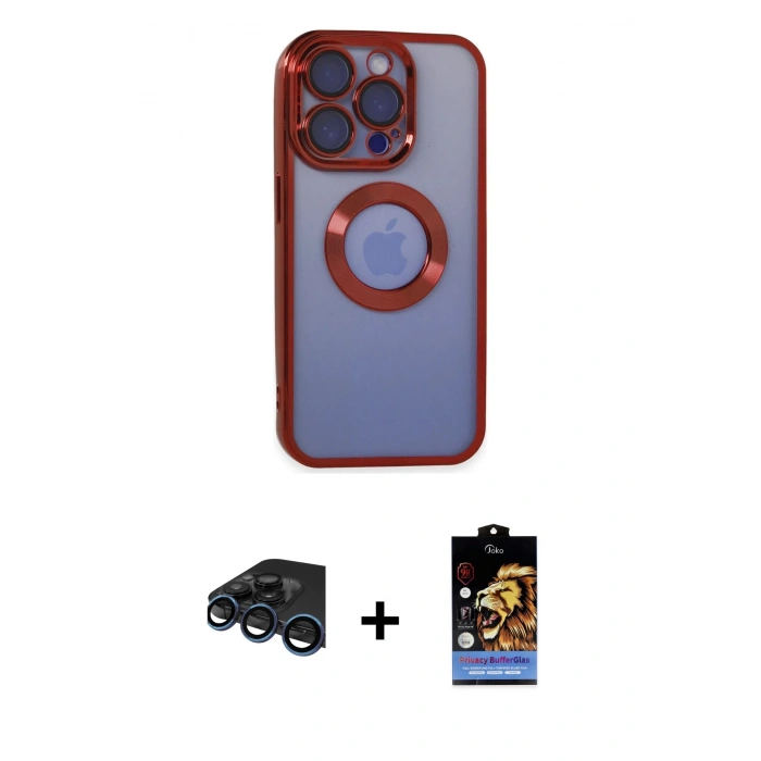 MARSİLYAN™- iPhone 15 Pro Max Kılıf Pusula Form - Siyah Buffer Hayalet Cam Ekran Koruyucu + Raze Metal Kamera Lens - LT