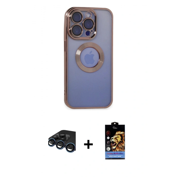 MARSİLYAN™- iPhone 15 Pro Max Kılıf Pusula Form - Siyah Buffer Hayalet Cam Ekran Koruyucu + Raze Metal Kamera Lens - LT