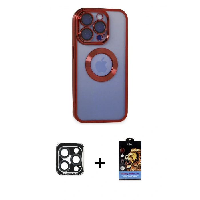MARSİLYAN™- iPhone 15 Pro Max Kılıf Pusula Form - Siyah Buffer Hayalet Cam Ekran Koruyucu + PVD Metal Kamera Lens - LT