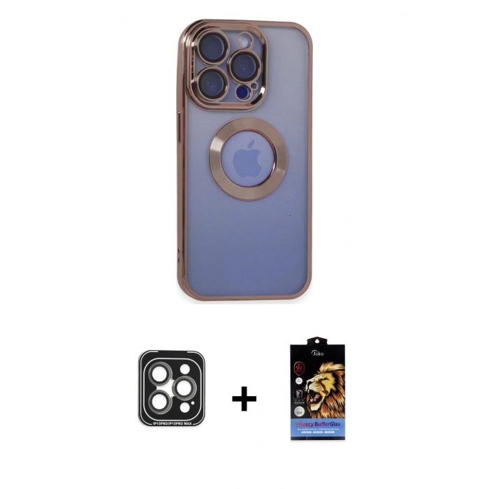 MARSİLYAN™- iPhone 15 Pro Max Kılıf Pusula Form - Siyah Buffer Hayalet Cam Ekran Koruyucu + PVD Metal Kamera Lens - GI