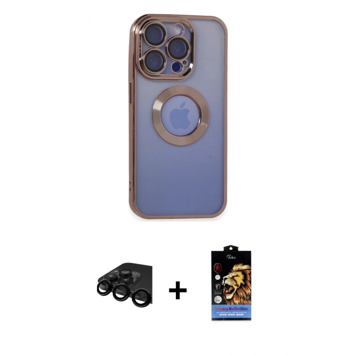 MARSİLYAN™- iPhone 15 Pro Max Kılıf Pusula Form - Siyah Buffer Hayalet Cam Ekran Koruyucu + Raze Metal Kamera Lens - SH