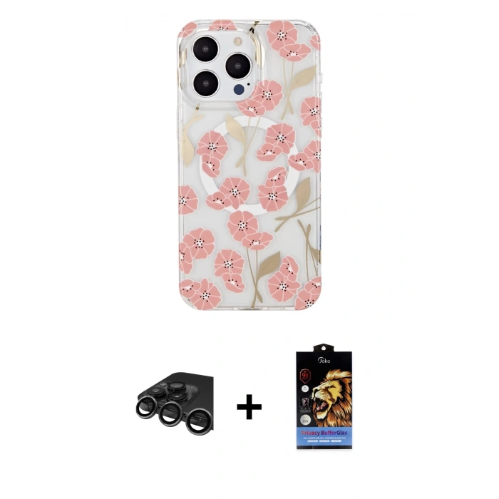 MARSİLYAN™- iPhone 15 Pro Max Kılıf Pusula Form - Siyah Buffer Hayalet Cam Ekran Koruyucu + Raze Metal Kamera Lens - TMGI
