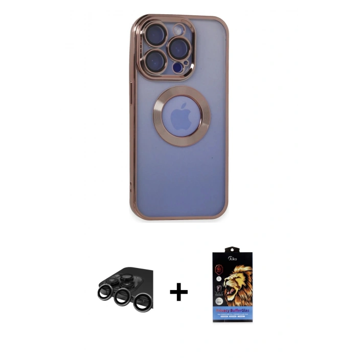 MARSİLYAN™- iPhone 15 Pro Max Kılıf Pusula Form - Siyah Buffer Hayalet Cam Ekran Koruyucu + Raze Metal Kamera Lens - TMGI