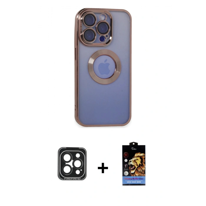 MARSİLYAN™- iPhone 15 Pro Max Kılıf Pusula Form - Siyah Buffer Hayalet Cam Ekran Koruyucu + PVD Metal Kamera Lens - SH