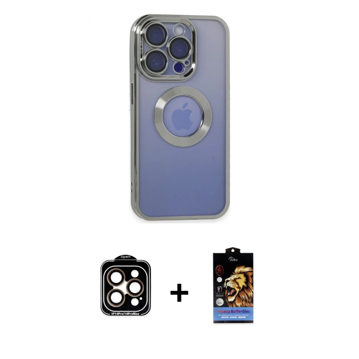 MARSİLYAN™- iPhone 15 Pro Max Kılıf Pusula Form - Siyah Buffer Hayalet Cam Ekran Koruyucu + PVD Metal Kamera Lens - TU