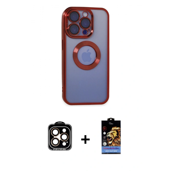 MARSİLYAN™- iPhone 15 Pro Max Kılıf Pusula Form - Siyah Buffer Hayalet Cam Ekran Koruyucu + PVD Metal Kamera Lens - TU
