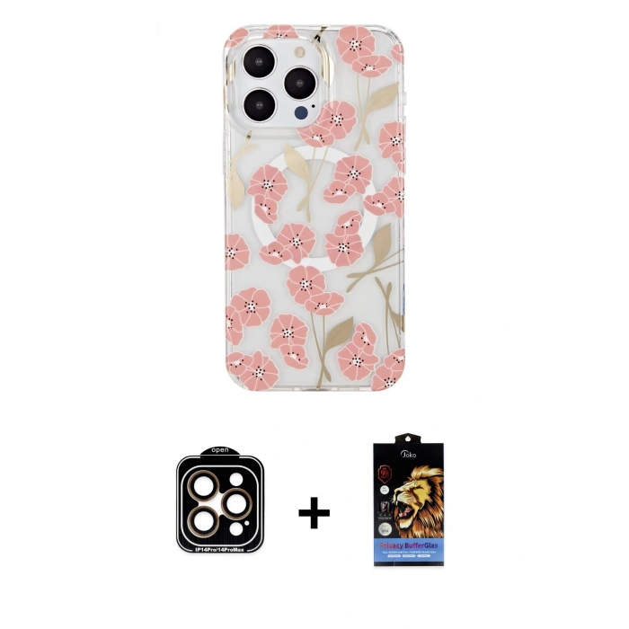 MARSİLYAN™- iPhone 15 Pro Max Kılıf Pusula Form - Siyah Buffer Hayalet Cam Ekran Koruyucu + Turuncu PVD Metal Kamera Lens