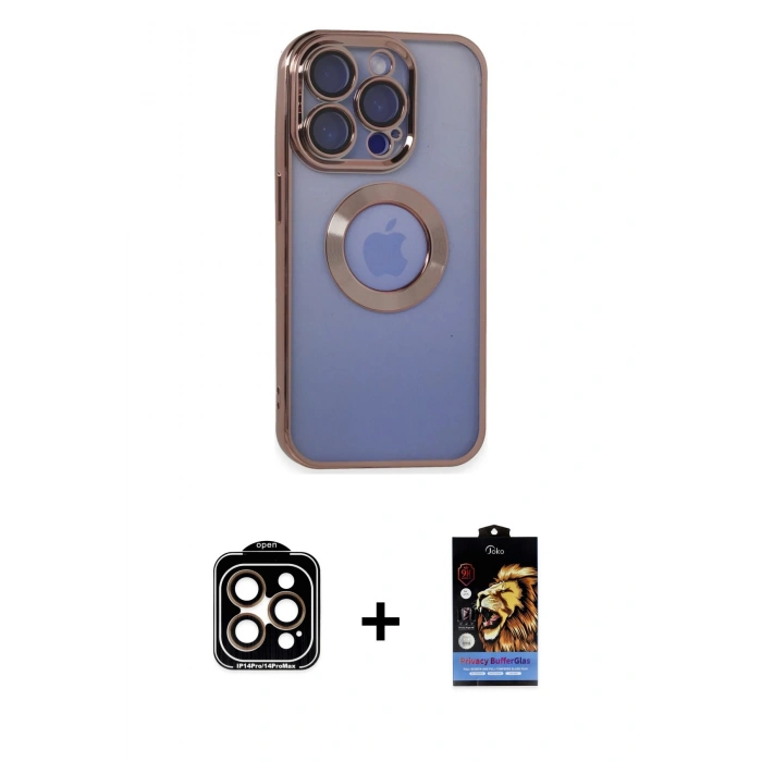 MARSİLYAN™- iPhone 15 Pro Max Kılıf Pusula Form - Siyah Buffer Hayalet Cam Ekran Koruyucu + PVD Metal Kamera Lens - TU