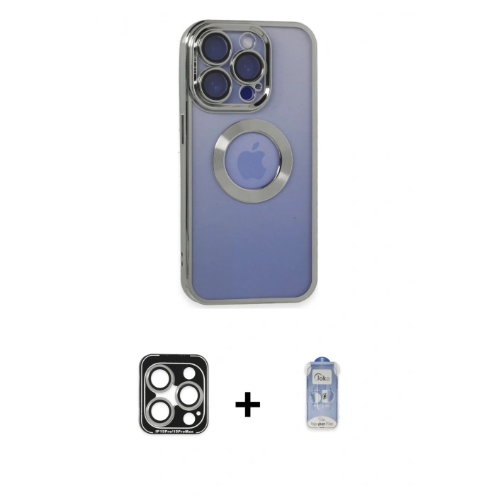 MARSİLYAN™- iPhone 15 Pro Max Kılıf Pusula Form - Siyah Joko Magic 5D Cam + PVD Metal Kamera Lens - GS