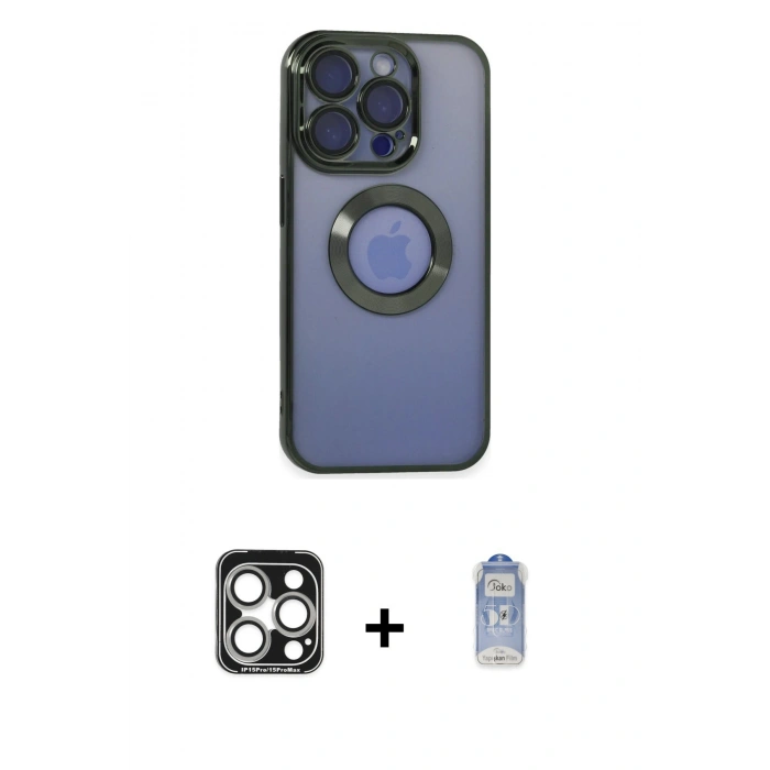 MARSİLYAN™- iPhone 15 Pro Max Kılıf Pusula Form - Siyah Joko Magic 5D Cam + PVD Metal Kamera Lens - GS