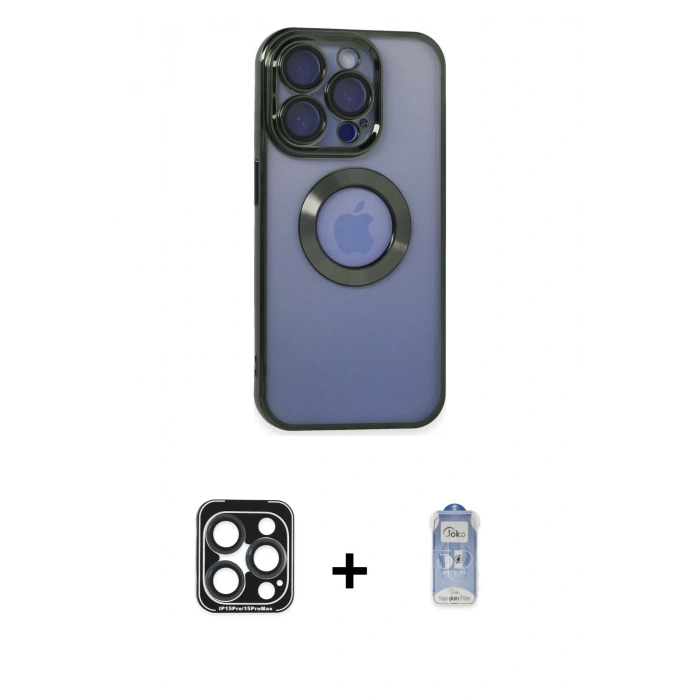 MARSİLYAN™- iPhone 15 Pro Max Kılıf Pusula Form - Siyah Joko Magic 5D Cam + PVD Metal Kamera Lens - LT