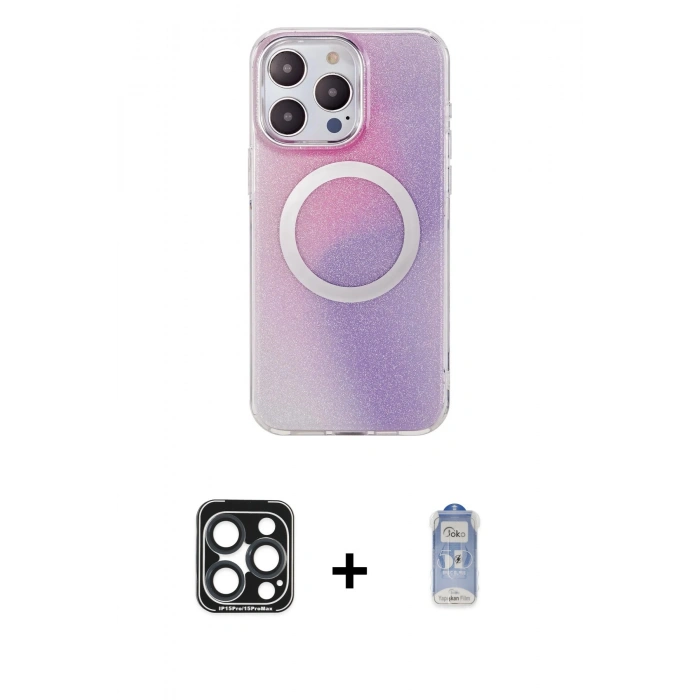 MARSİLYAN™- iPhone 15 Pro Max Kılıf Pusula Form - Siyah Joko Magic 5D Cam + PVD Metal Kamera Lens - LT