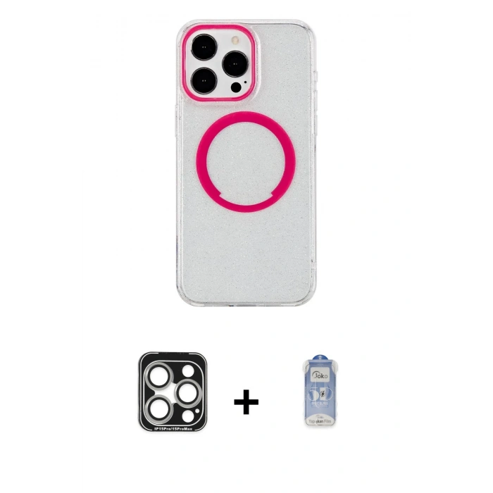 MARSİLYAN™- iPhone 15 Pro Max Kılıf Pusula Form - Siyah Joko Magic 5D Cam + PVD Metal Kamera Lens - GS