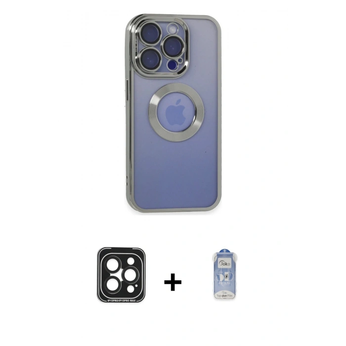 MARSİLYAN™- iPhone 15 Pro Max Kılıf Pusula Form - Siyah Joko Magic 5D Cam + PVD Metal Kamera Lens - SH