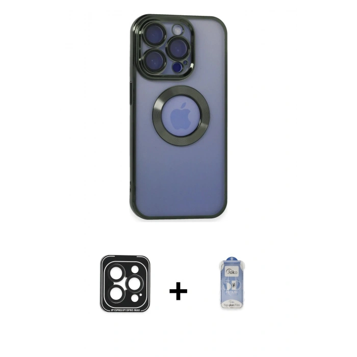 MARSİLYAN™- iPhone 15 Pro Max Kılıf Pusula Form - Siyah Joko Magic 5D Cam + PVD Metal Kamera Lens - SH