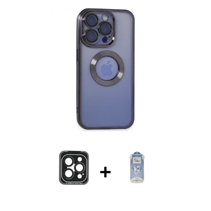 MARSİLYAN™- iPhone 15 Pro Max Kılıf Pusula Form - Siyah Joko Magic 5D Cam + PVD Metal Kamera Lens - SH