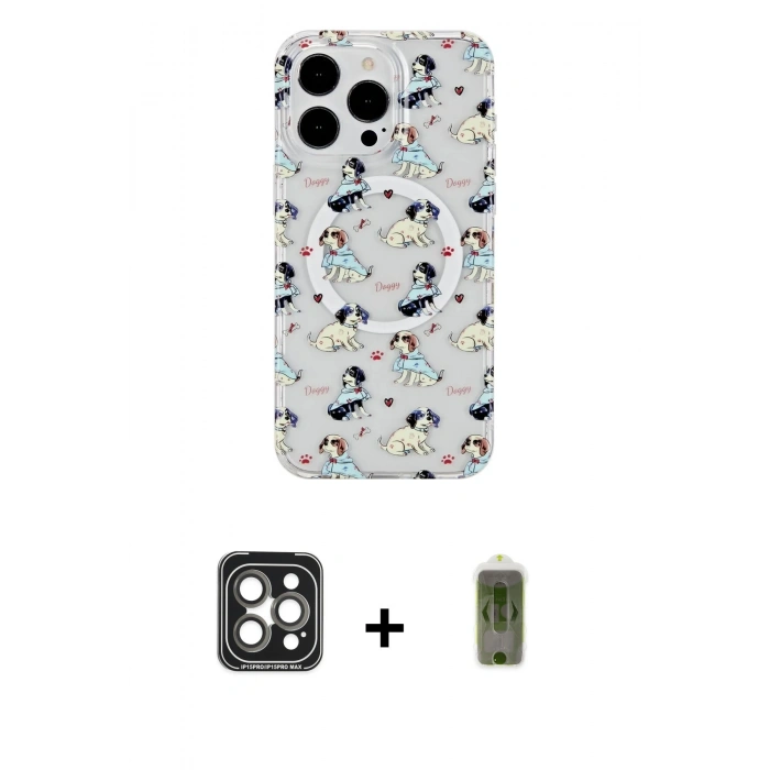 MARSİLYAN™- iPhone 15 Pro Max Kılıf Pusula Form - Siyah Joko Magic 5D Hayalet Cam + Gri PVD Metal Kamera Lens