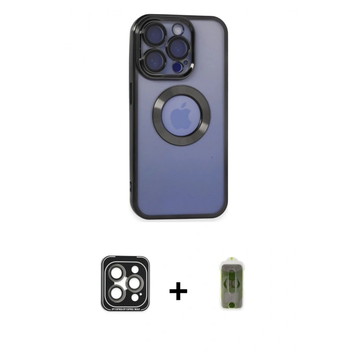 MARSİLYAN™- iPhone 15 Pro Max Kılıf Pusula Form - Siyah Joko Magic 5D Hayalet Cam + PVD Metal Kamera Lens - GI
