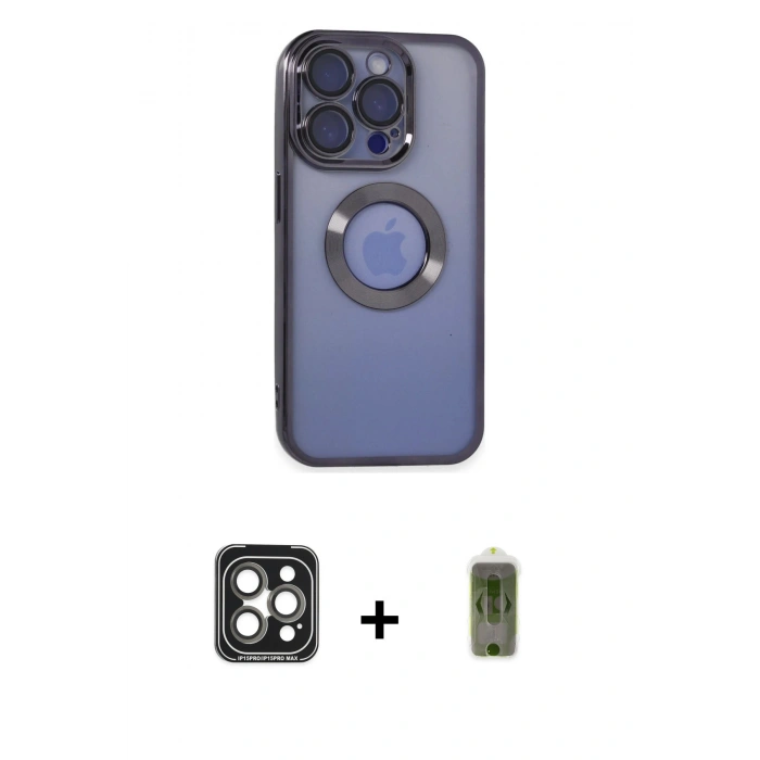 MARSİLYAN™- iPhone 15 Pro Max Kılıf Pusula Form - Siyah Joko Magic 5D Hayalet Cam + PVD Metal Kamera Lens - GI