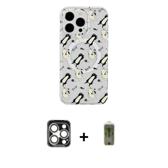 MARSİLYAN™- iPhone 15 Pro Max Kılıf Pusula Form - Siyah Joko Magic 5D Hayalet Cam + PVD Metal Kamera Lens - GS