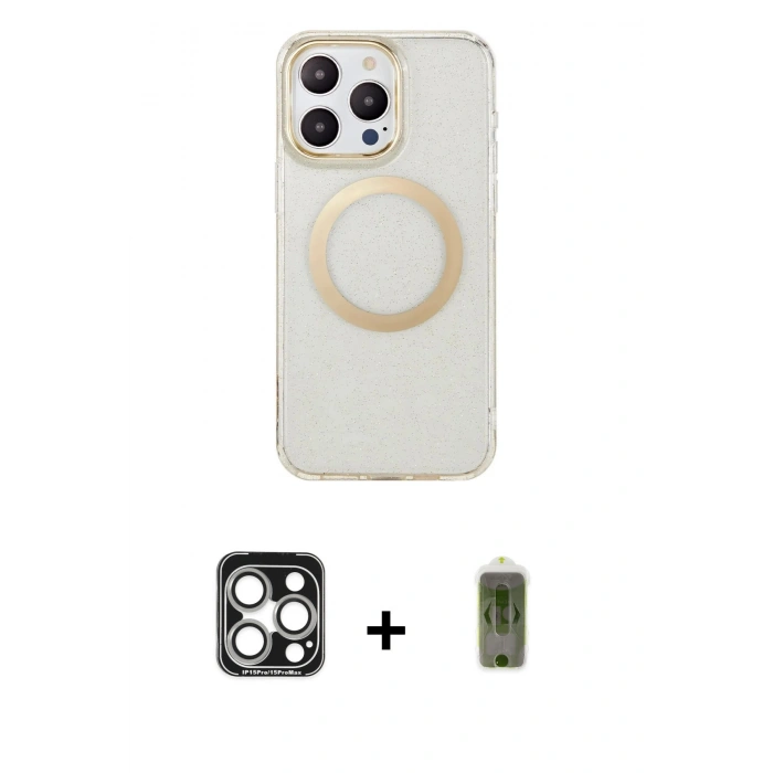 MARSİLYAN™- iPhone 15 Pro Max Kılıf Pusula Form - Siyah Joko Magic 5D Hayalet Cam + PVD Metal Kamera Lens - GS