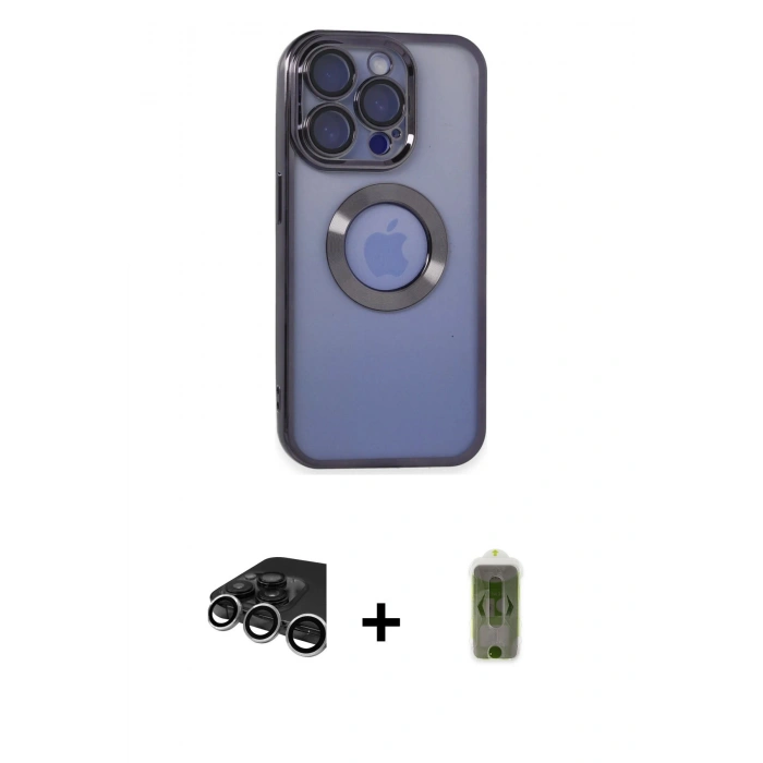 MARSİLYAN™- iPhone 15 Pro Max Kılıf Pusula Form - Siyah Joko Magic 5D Hayalet Cam + Gümüş Raze Metal Kamera Lens