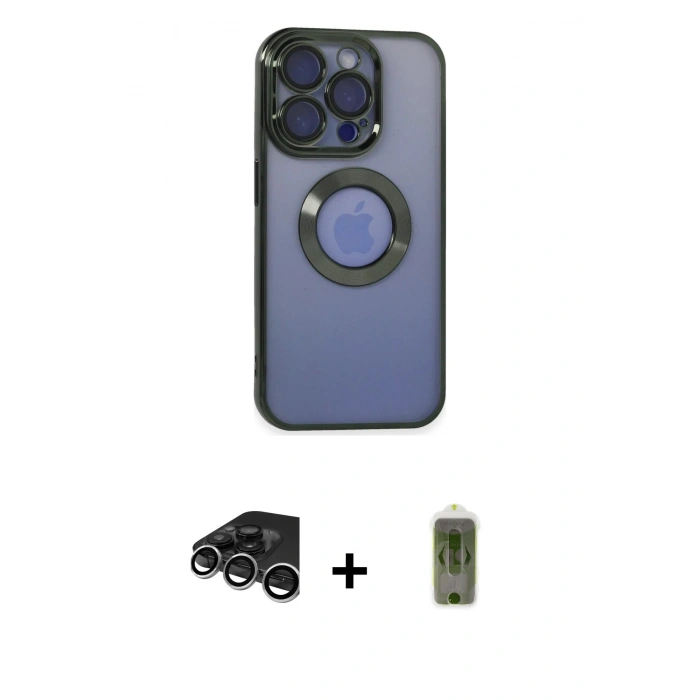 MARSİLYAN™- iPhone 15 Pro Max Kılıf Pusula Form - Siyah Joko Magic 5D Hayalet Cam + Gümüş Raze Metal Kamera Lens