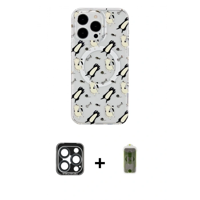 MARSİLYAN™- iPhone 15 Pro Max Kılıf Pusula Form - Siyah Joko Magic 5D Hayalet Cam + PVD Metal Kamera Lens - LT