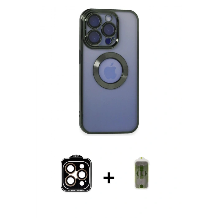MARSİLYAN™- iPhone 15 Pro Max Kılıf Pusula Form - Siyah Joko Magic 5D Hayalet Cam + PVD Metal Kamera Lens - TU