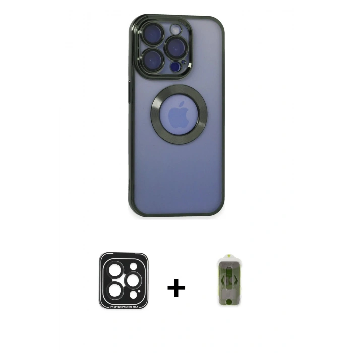 MARSİLYAN™- iPhone 15 Pro Max Kılıf Pusula Form - Siyah Joko Magic 5D Hayalet Cam + PVD Metal Kamera Lens - SH
