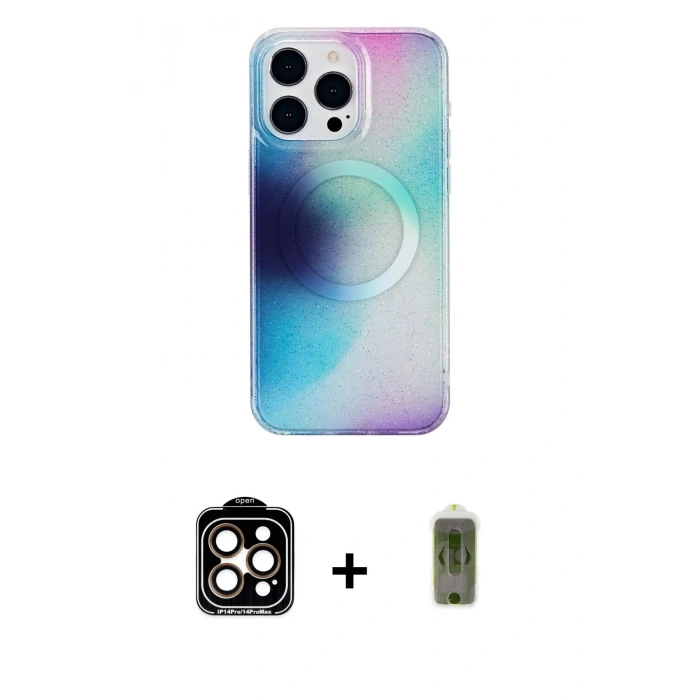 MARSİLYAN™- iPhone 15 Pro Max Kılıf Pusula Form - Siyah Joko Magic 5D Hayalet Cam + PVD Metal Kamera Lens - TU