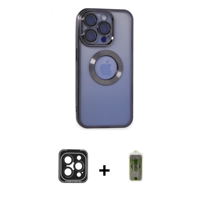 MARSİLYAN™- iPhone 15 Pro Max Kılıf Pusula Form - Siyah Joko Magic 5D Hayalet Cam + PVD Metal Kamera Lens - SH