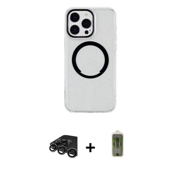 MARSİLYAN™- iPhone 15 Pro Max Kılıf Pusula Form - Siyah Joko Magic 5D Hayalet Cam + Raze Metal Kamera Lens - TMGI
