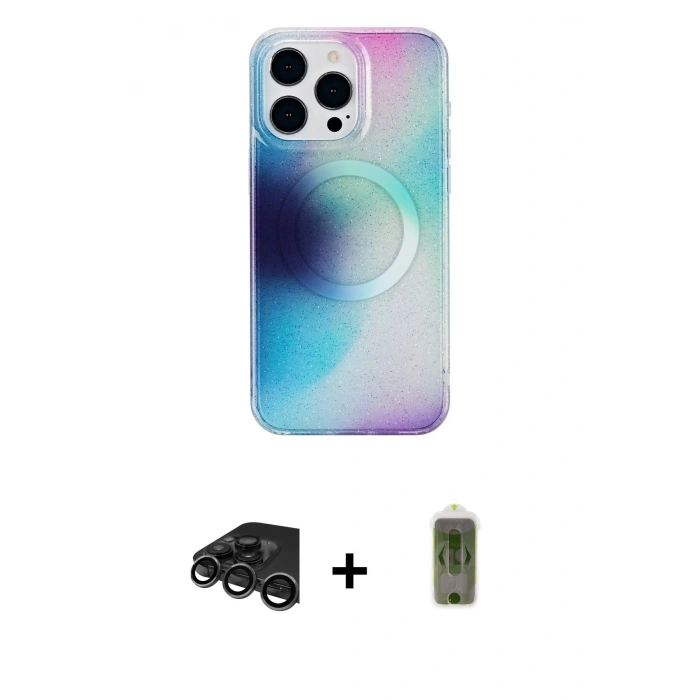 MARSİLYAN™- iPhone 15 Pro Max Kılıf Pusula Form - Siyah Joko Magic 5D Hayalet Cam + Raze Metal Kamera Lens - TMGI