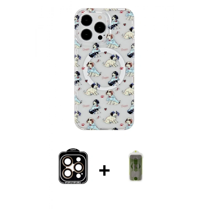 MARSİLYAN™- iPhone 15 Pro Max Kılıf Pusula Form - Siyah Joko Magic 5D Hayalet Cam + Turuncu PVD Metal Kamera Lens